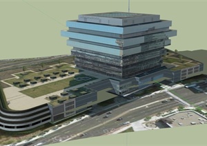 现代办公楼建筑设计SU(草图大师)模型1
