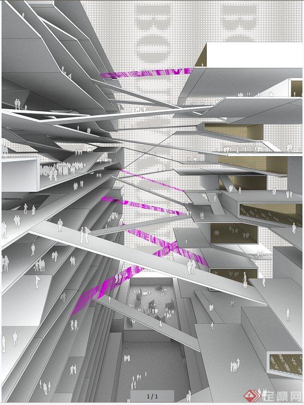 某现代两栋连接景观建筑设计3DMAX模型(1)