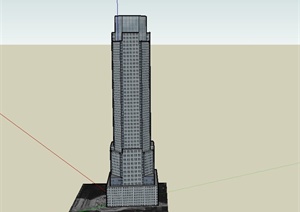某现代高层方形基座办公建筑设计SU(草图大师)模型