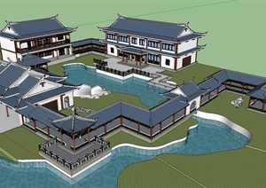中式风格茶社建筑设计SU(草图大师)模型