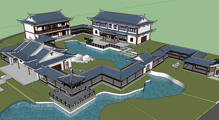 中式风格茶社建筑设计su模型