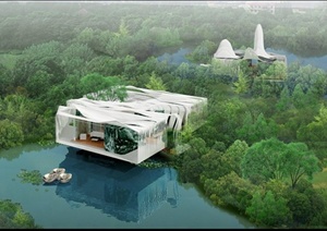 现代创意风格度假别墅建筑设计（3D、PSD）
