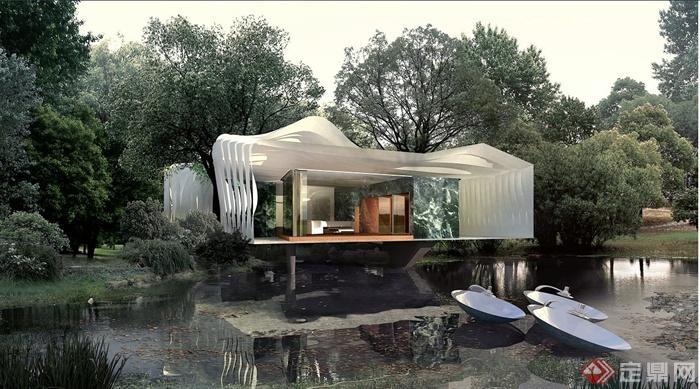 现代创意风格度假别墅建筑设计（3D、PSD）(3)