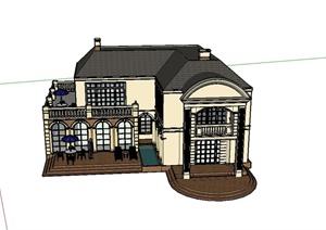 某欧式两层转角茶餐厅建筑设计SU(草图大师)模型