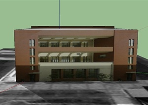某方形三层现在办公楼建筑设计SU(草图大师)模型