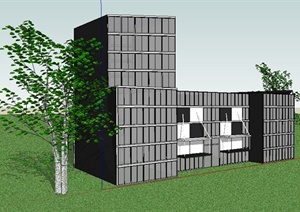 一栋多层办公楼建筑设计SU(草图大师)模型