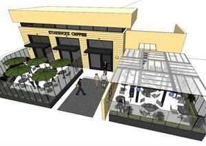 某咖啡厅建筑和室外布置设计SU(草图大师)模型