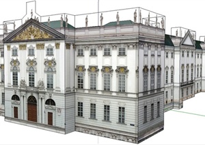 欧式风格三层办公楼建筑设计SU(草图大师)模型