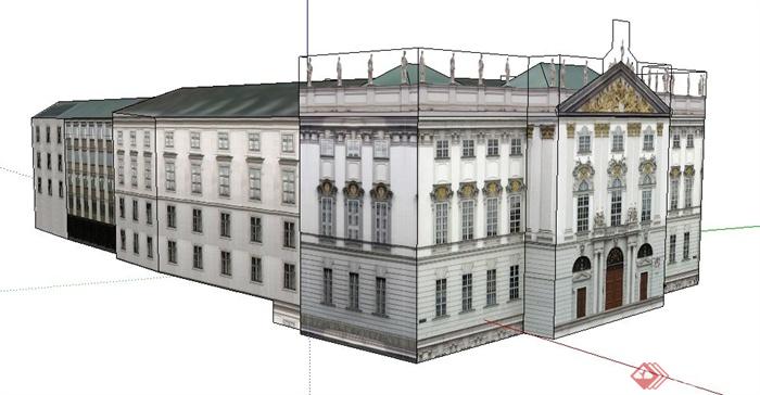 欧式风格三层办公楼建筑设计SU模型(2)