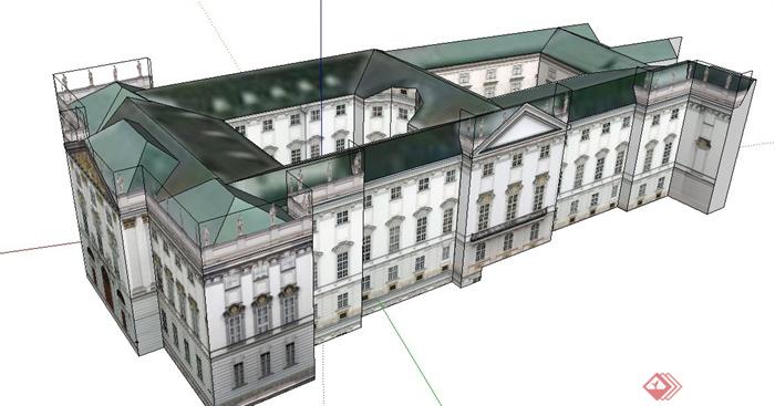 欧式风格三层办公楼建筑设计SU模型(3)