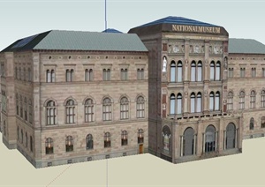 欧式风格三层博物馆建筑设计SU(草图大师)模型