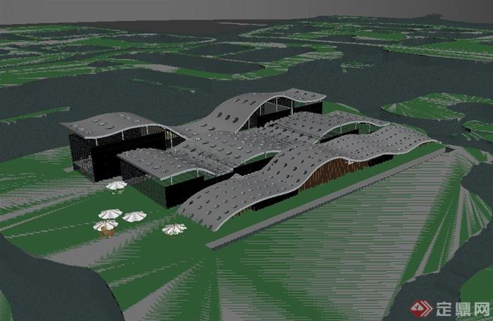 现代某接待中心建筑设计3DMAX模型与PSD效果图(4)