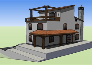 混搭风格私人别墅建筑设计SU(草图大师)模型