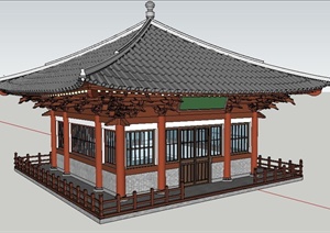 古典中式单层古建筑SU(草图大师)模型