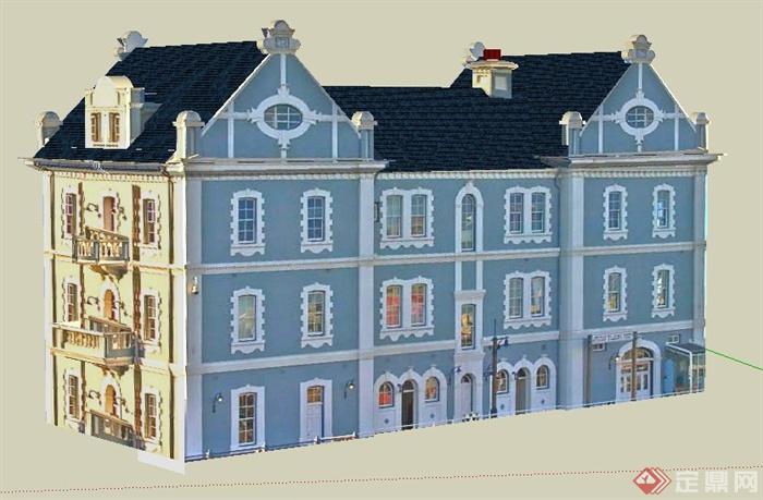 欧式风格三层住宅楼建筑设计su模型(2)
