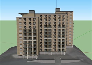 某现代三栋错落相连多层住宅建筑设计SU(草图大师)模型