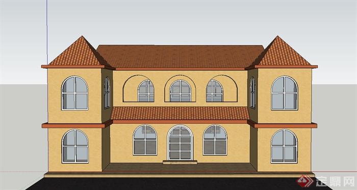 某两层精致砖砌住宅建筑设计SU模型(1)