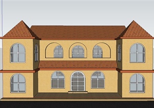 某两层精致砖砌住宅建筑设计SU(草图大师)模型