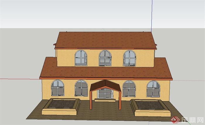 某两层精致砖砌住宅建筑设计SU模型(2)