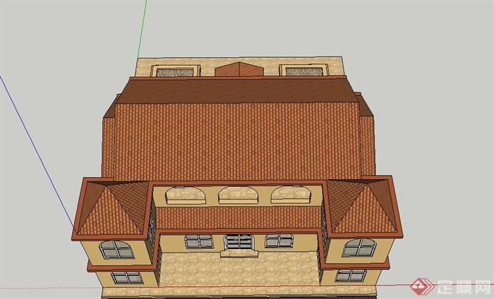 某两层精致砖砌住宅建筑设计SU模型(4)