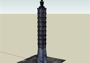 某高层中式塔楼建筑设计SU(草图大师)模型