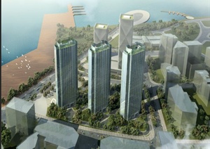 现代高层商务中心建筑设计3dmax模型（含效果图）