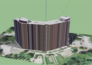 现代高层弧形办公楼建筑设计SU(草图大师)模型