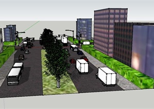 某城市双行道道路景观设计SU(草图大师)模型