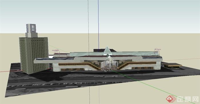 某两层火车站建筑设计SU模型(1)