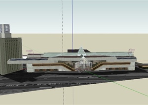 某两层火车站建筑设计SU(草图大师)模型
