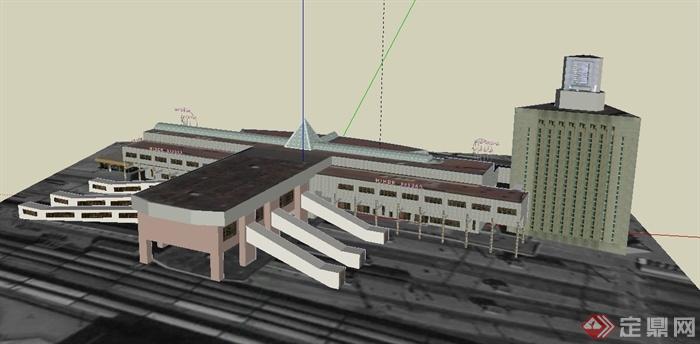 某两层火车站建筑设计SU模型(4)
