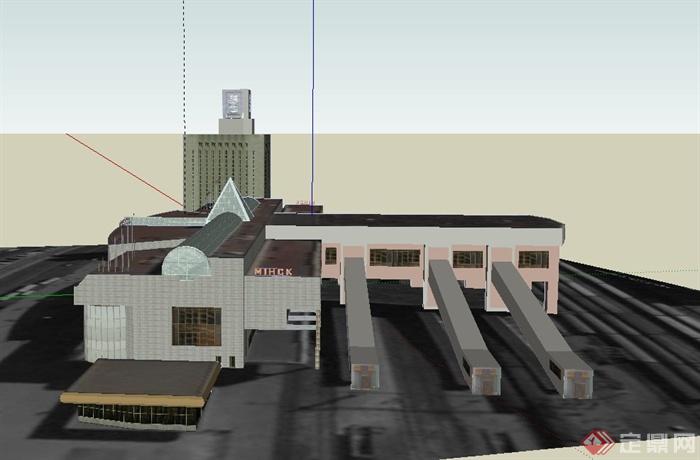 某两层火车站建筑设计SU模型(3)