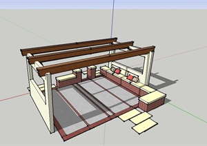 现代廊架与坐凳组合设计SU(草图大师)模型
