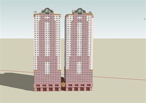 现代某联排两栋高层住宅建筑设计US模型