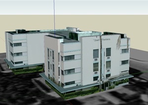现代某三层绿化局办公建筑设计SU(草图大师)模型