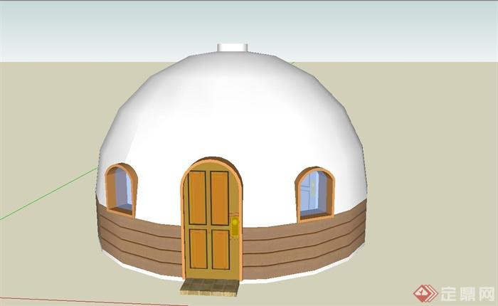 U某圆顶形单层住宅小屋建筑设计SU模型(1)
