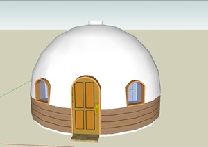 U某圆顶形单层住宅小屋建筑设计SU(草图大师)模型