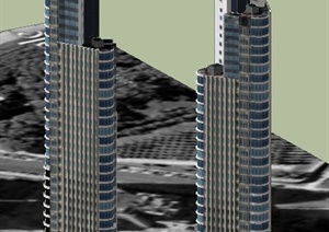 某两栋现代高层办公建筑设计SU(草图大师)模型