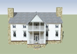 某两层瓦屋面住宅建筑设计SU(草图大师)模型