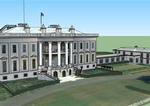美式风格领事馆建筑设计SU(草图大师)模型