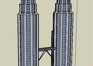 两栋塔状高层办公建筑设计SU(草图大师)模型