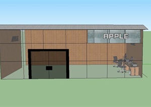 现代某单层苹果公司服务厅建筑设计SU(草图大师)模型