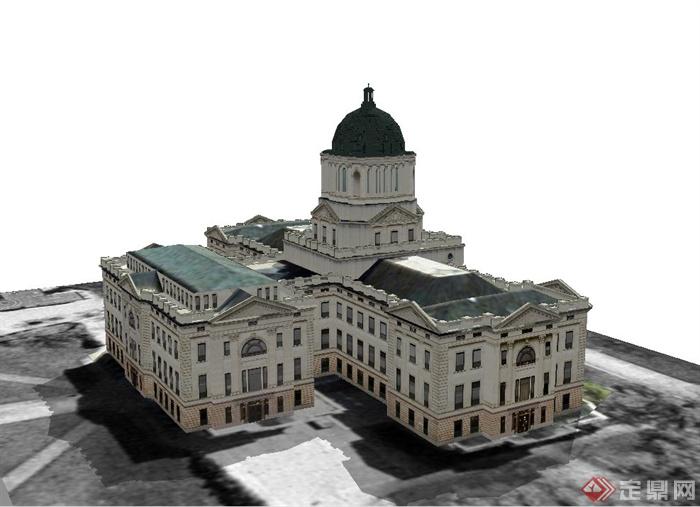 某三层美式国会大厦建筑设计SU模型(3)