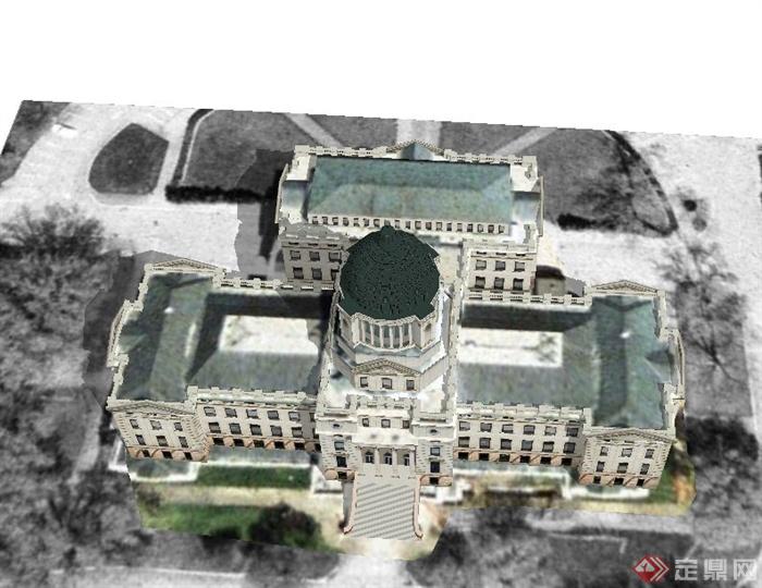 某三层美式国会大厦建筑设计SU模型(4)