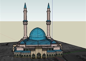 某单层欧式清真寺建筑设计SU(草图大师)模型