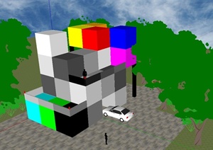 某单层集装箱式彩色建筑设计SU(草图大师)模型