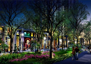 现代某商业街夜景观设计PSD效果图
