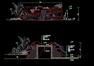 园林景观节点假山瀑布设计CAD施工图
