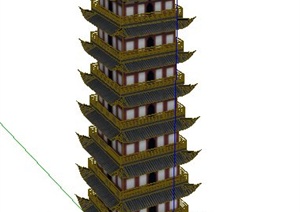 一座古塔设计SU(草图大师)模型