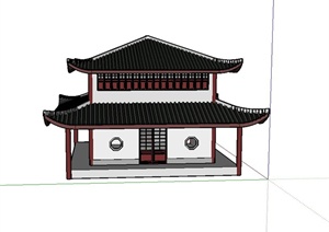 某两层古典中式风格寺庙建筑设计SU(草图大师)模型